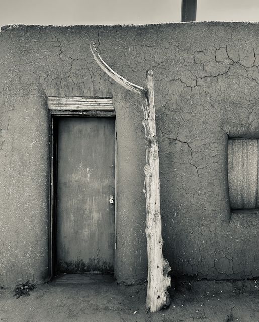 Weathered Post Beside Adobe Door, Taos Pueblo