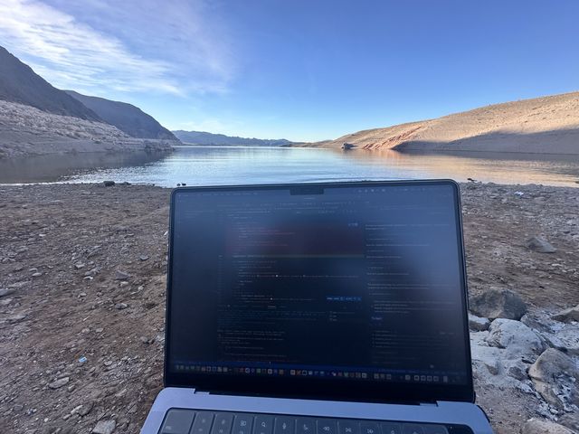 Laptop on Mohave County lakeshore