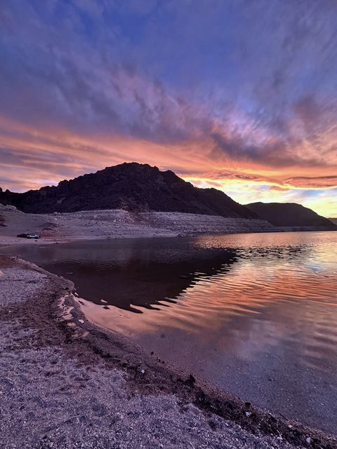 Purple Sunset Over Desert Reservoir