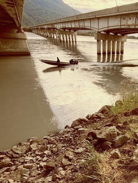 Skiff Beneath Bondsteel Bridge, Alaska